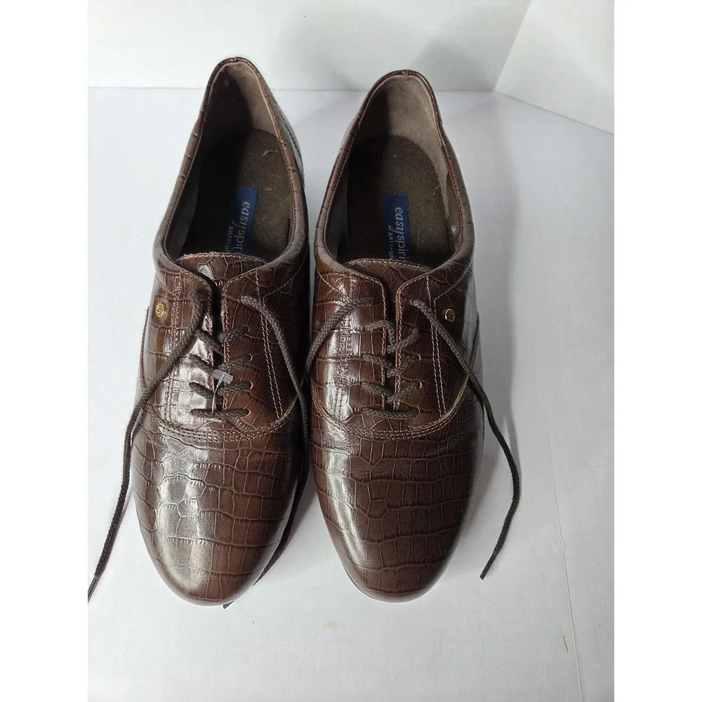 Easy Spirit JPMOTION Mens Brown Croc‎ Embossed Leather Anti-Gravity Oxfords 11